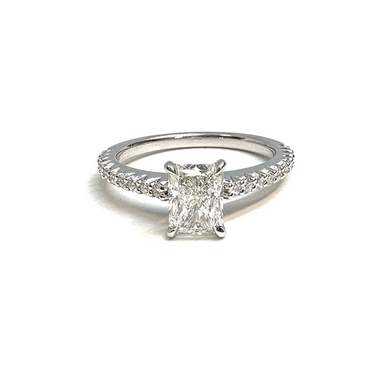 The Studio Collection Radiant Diamond and Diamond Pavé Shank Engagement Ring in Platinum